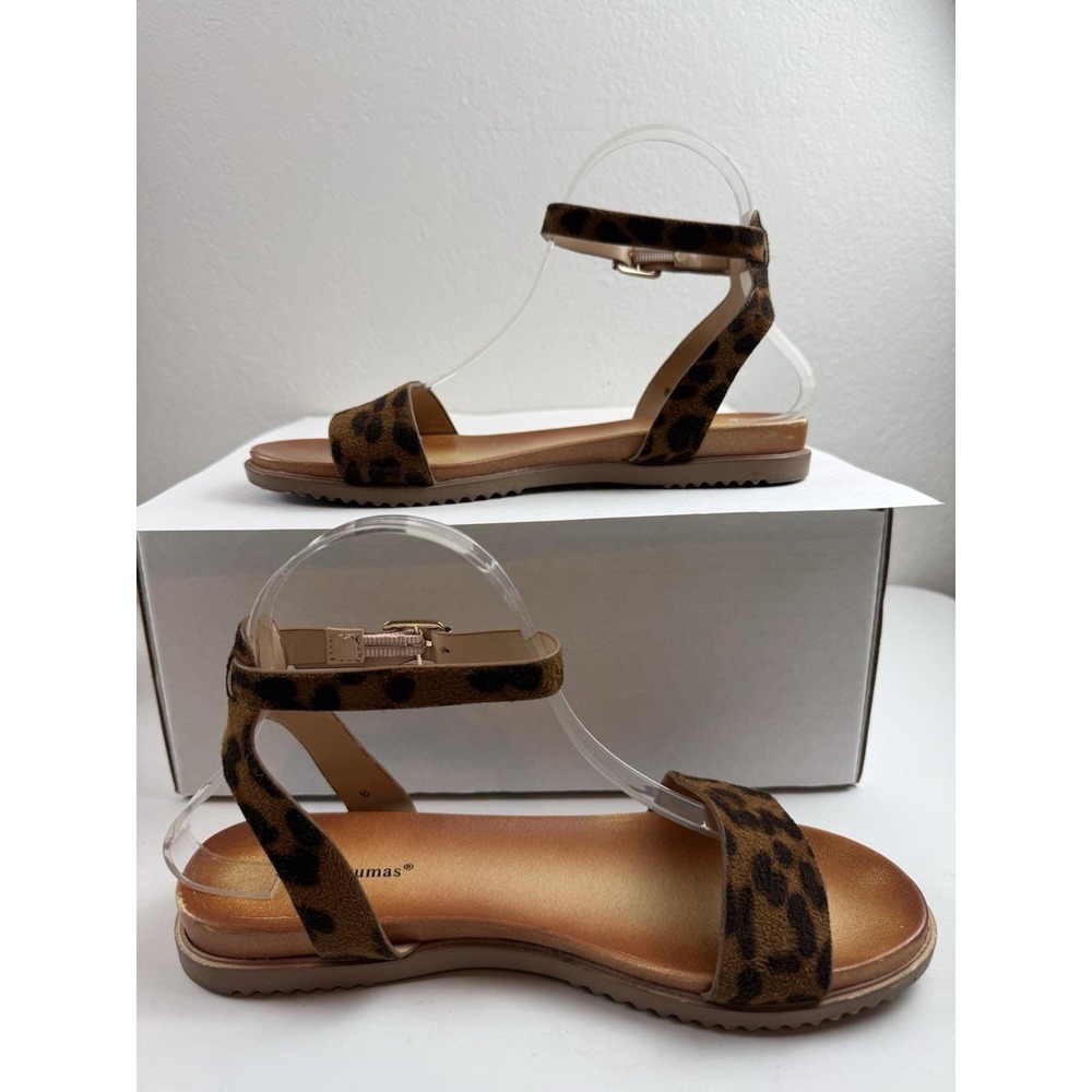 Pierre Dumas Leopard Print Faux Leather Ankle Strap Womens Boho Sandals Size 8 - Picture 7 of 12